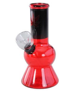 Red Glass Bong with Leaf 13,5cm